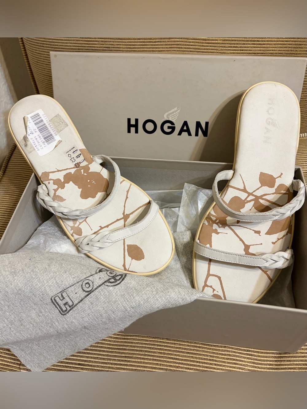 NWT Hogan Women’s Ibiza Leather Double Plait Slide in Chalk White - Size 37/7
